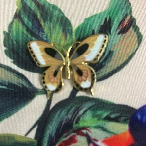 Butterfly Brooch Pin Gold Tone Black Enamel